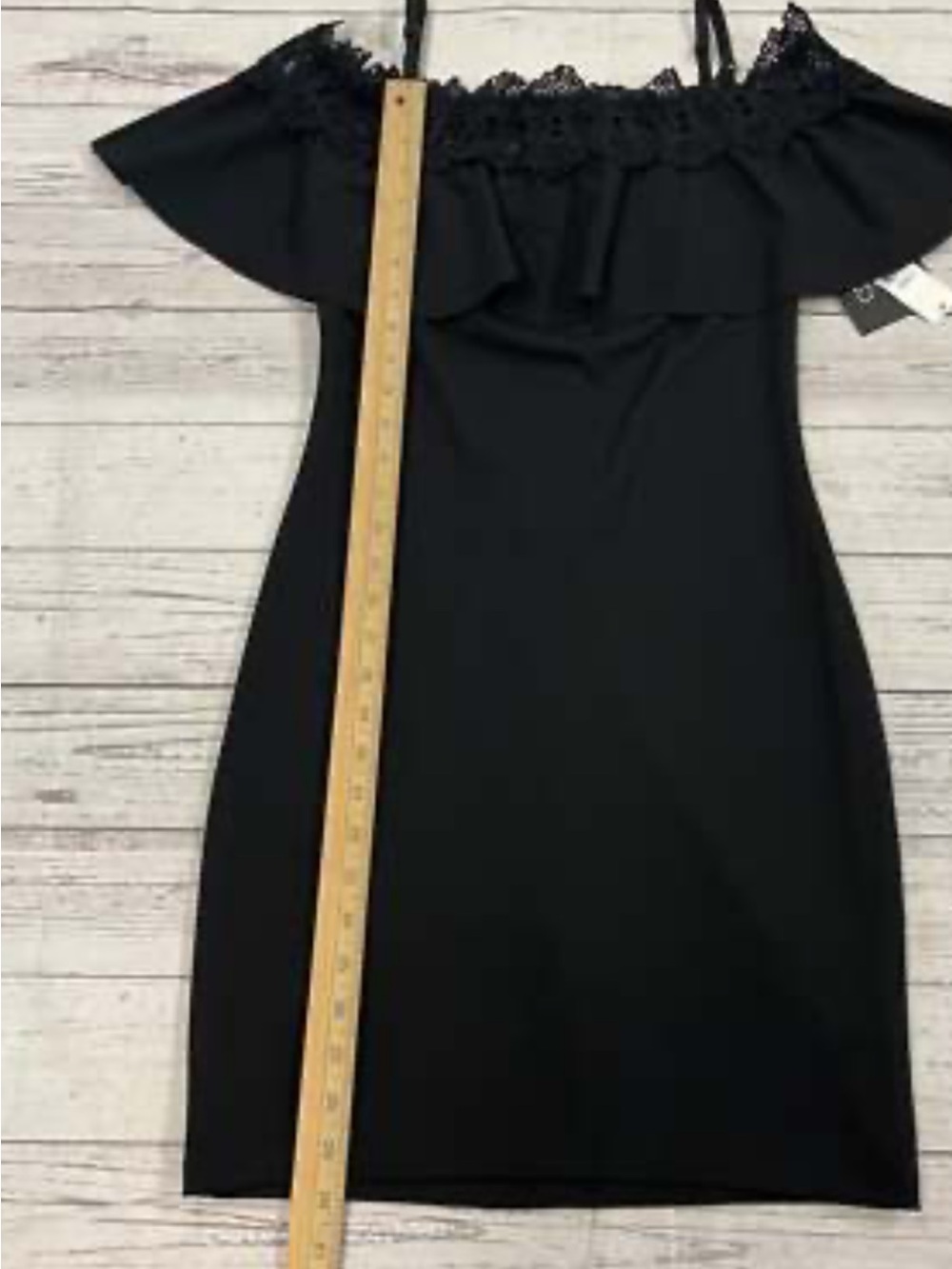 Black Off-Shoulder Lace Trim Bodycon Dress